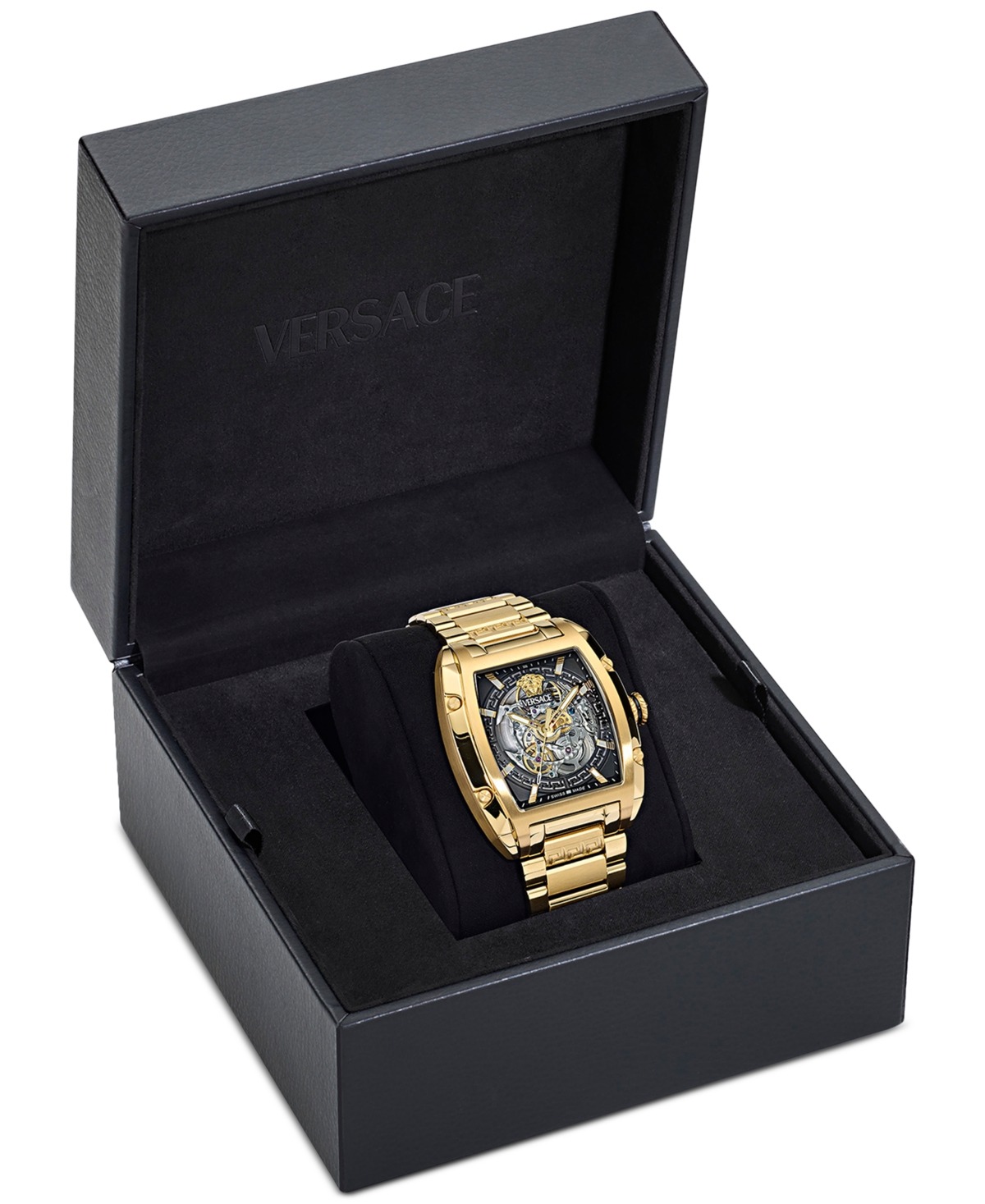 Versace Men's Swiss Automatic Gold Ion Plated Stainless Steel Bracelet Watch 42x50mm In Gold