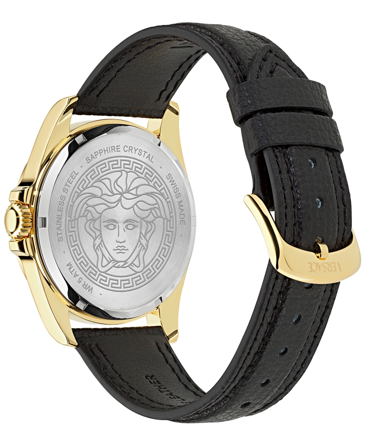 Versace Men's Swiss Black Leather Strap Watch 41mm In Gold