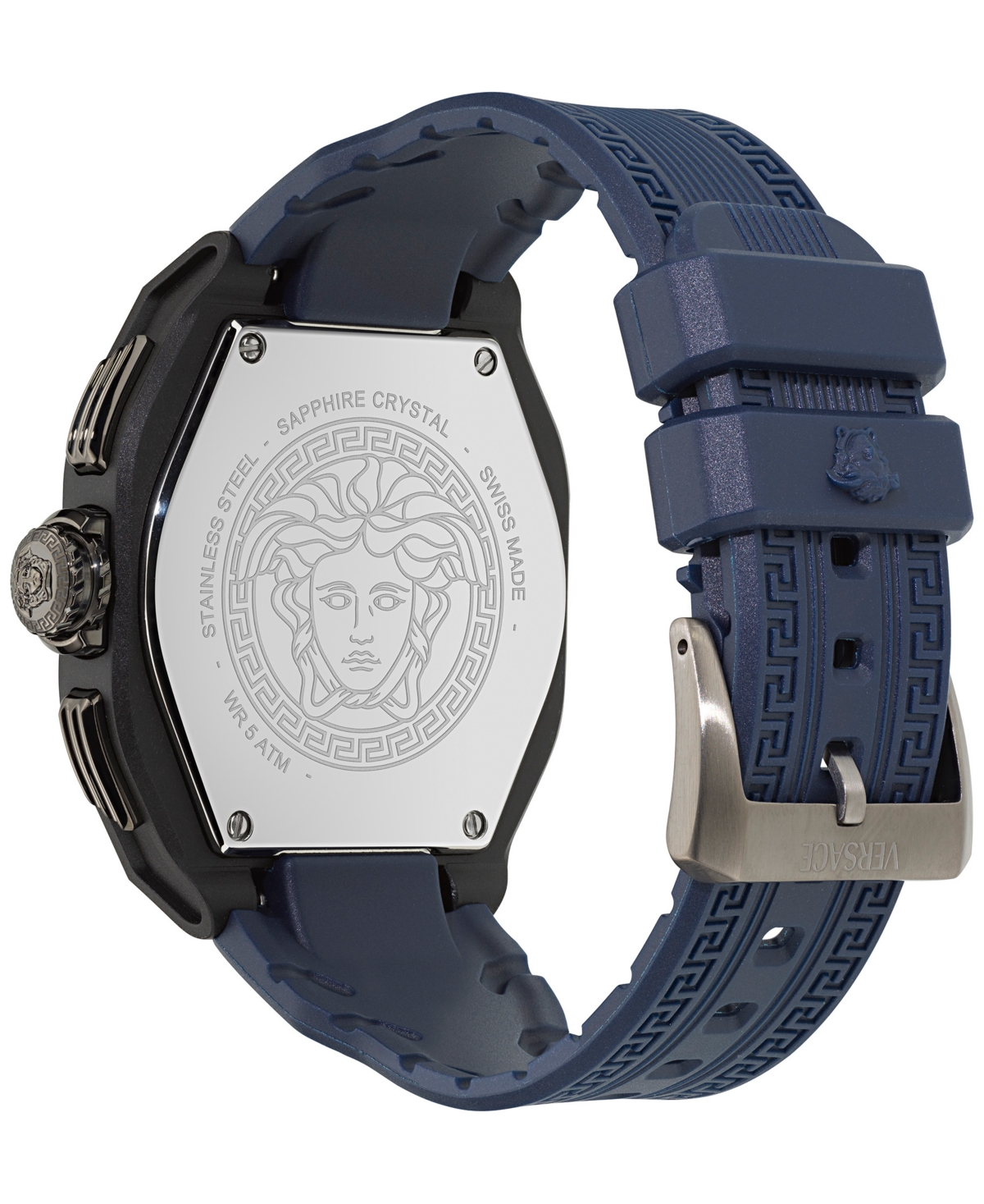 Versace Men's Swiss Chronograph Blue Silicone Strap Watch 44mm In Black