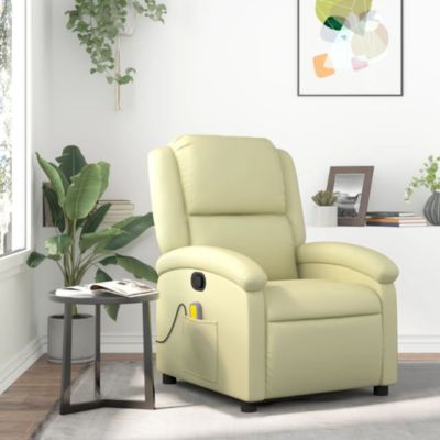 1 PC Cream Real Leather Massage Recliner Chair