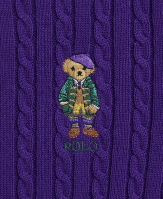 Polo Ralph Lauren Big Girls Polo Bear Mini Cable Cotton Cardigan