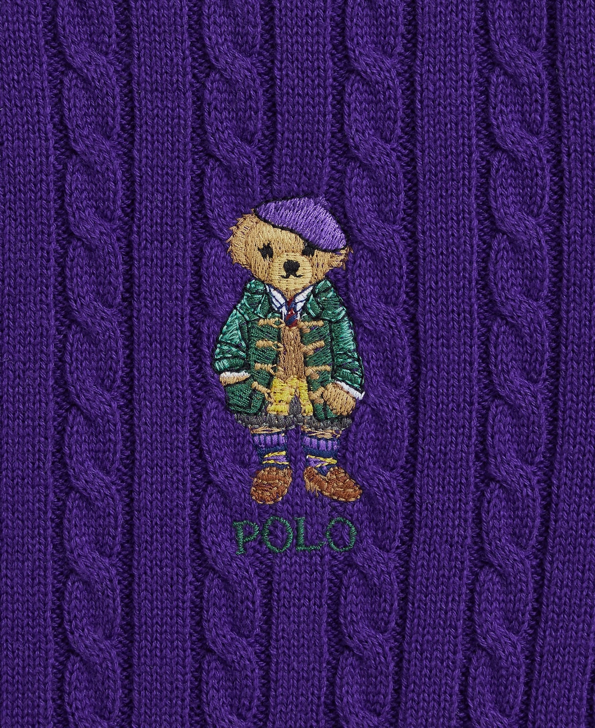 Polo Ralph Lauren Big Girls Polo Bear Mini Cable Cotton Cardigan In Opulent Purple