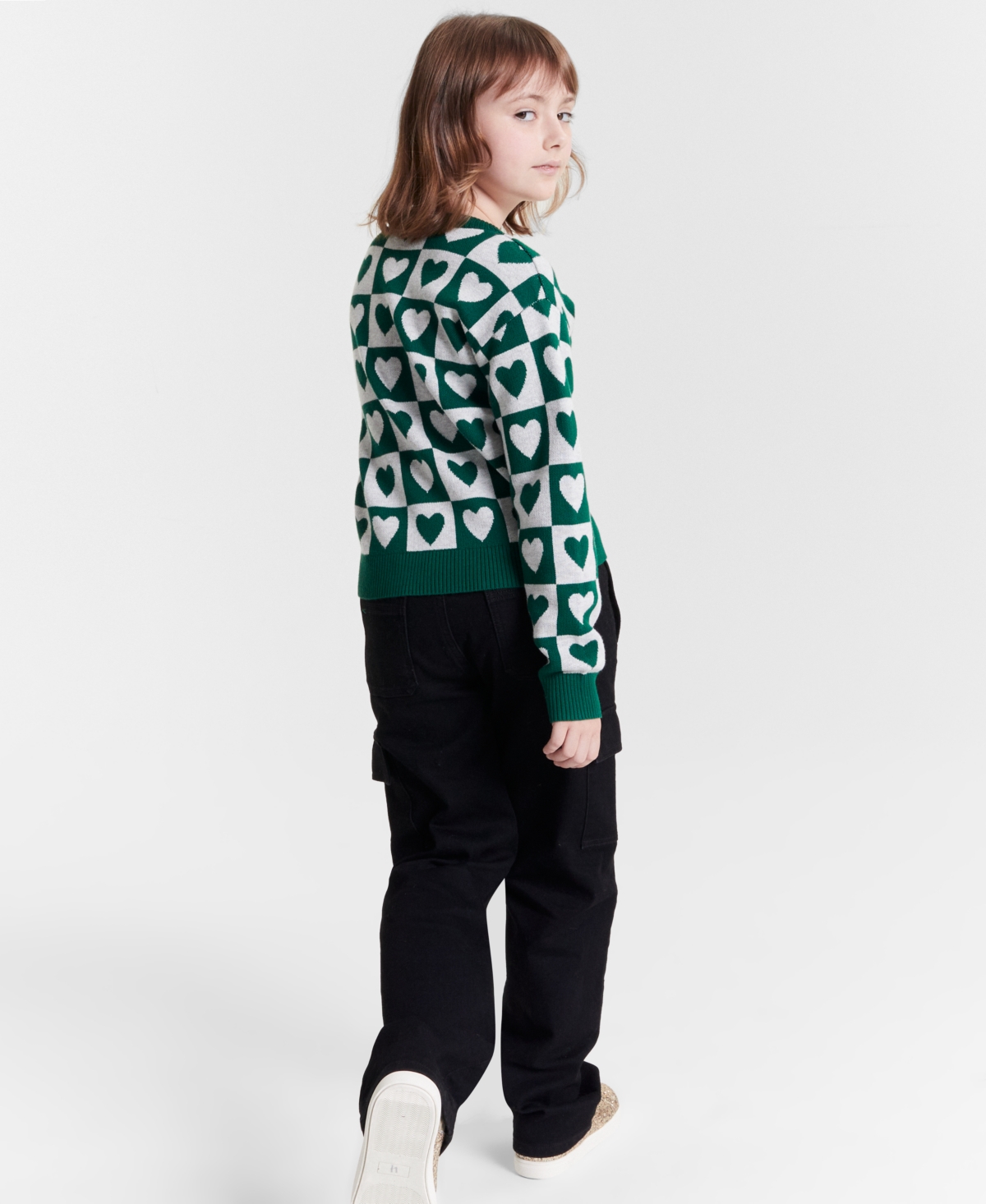 Epic Threads Little & Big Girls Checkerboard Heart Sweater, Created For Macy's In Ocean Trop
