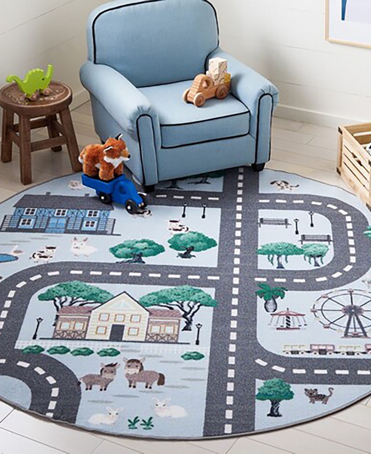 Safavieh Kids Playhouse Washable KPH235M 5'x5' Area Rug -Slate