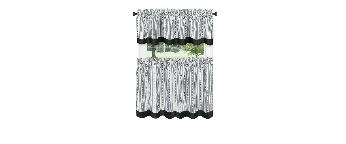 Kate Aurora Farmhouse Striped Rod Pocket Cafe Kitchen Curtain Tier & Valance Set
