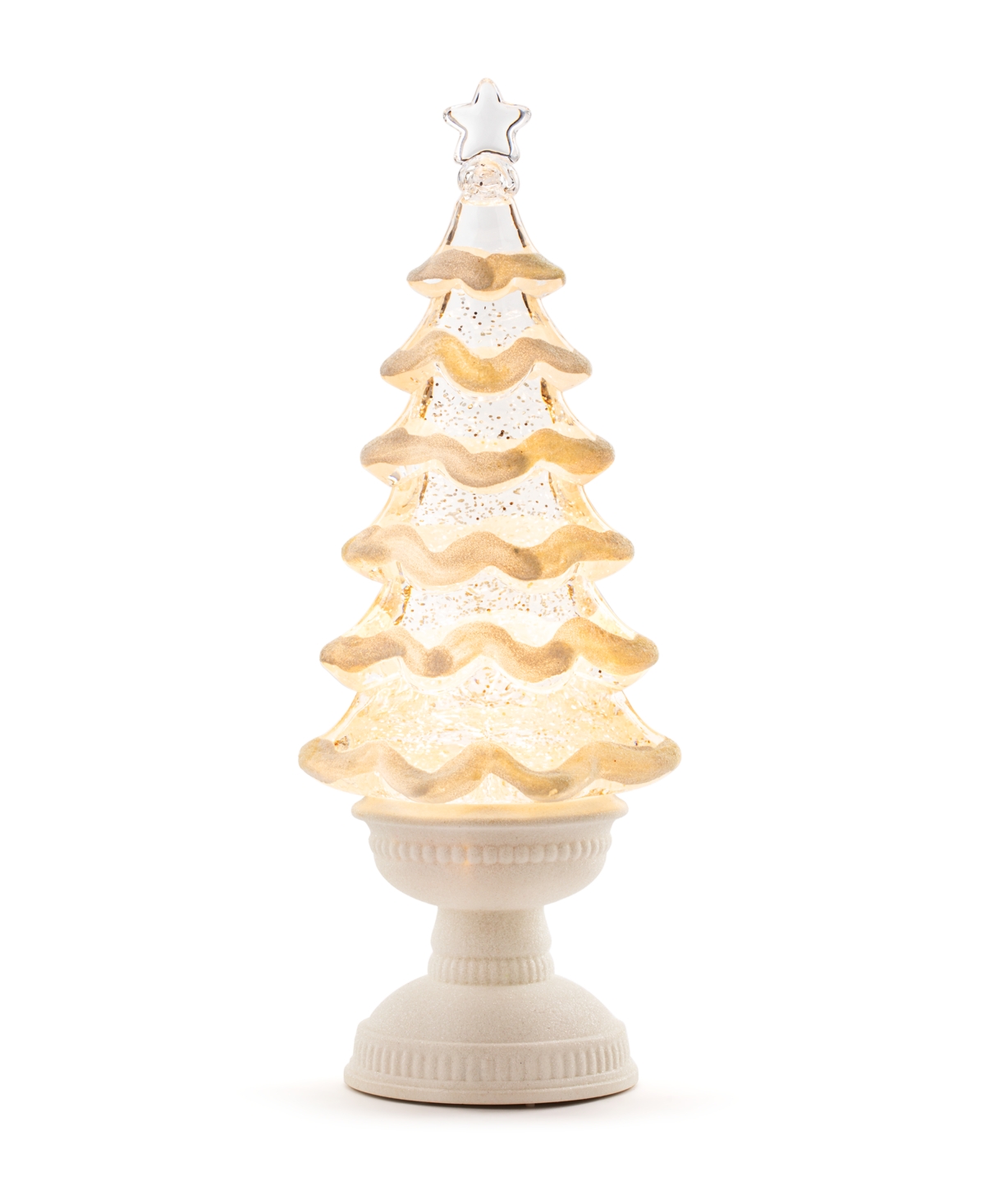 Napco Led Star Tree On Base Water Globe, 14 Inches In White,gold