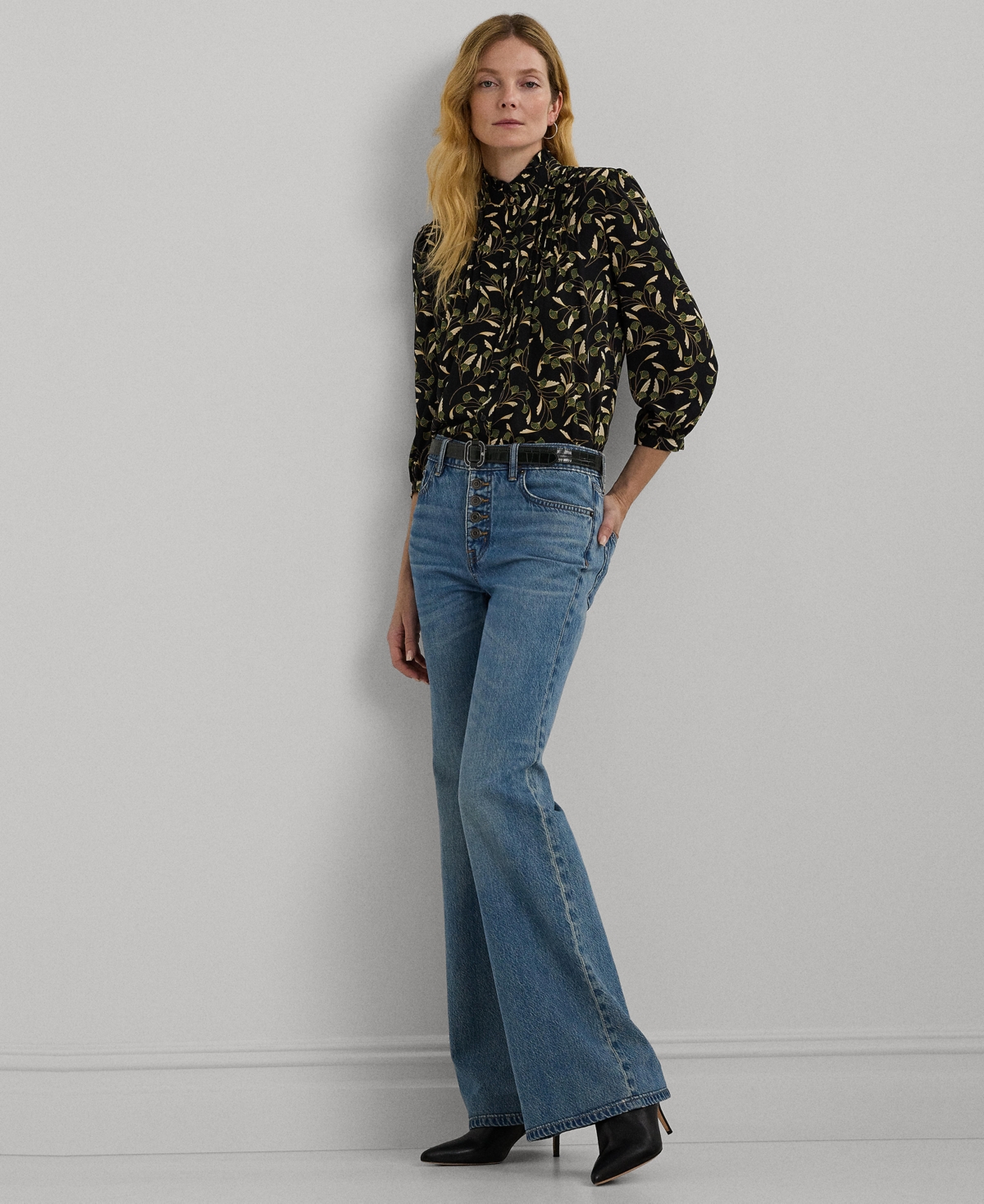 Lauren Ralph Lauren Women's Floral Georgette Blouson-Sleeve Shirt