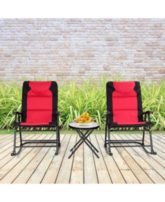 3 Pieces Outdoor Folding Rocking Chair Table Set with Cushion