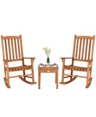 3 Pieces Eucalyptus Rocking Chair Set with Coffee Table