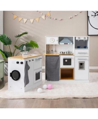 2-Pieces Wooden Kids Kitchen Playset with Light and Sound