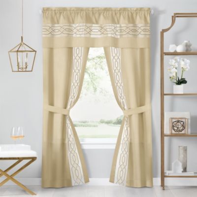 Pacifico 5 Piece Rod Pocket All In One Attached Semi Sheer Window Curtain Panels & Valance Set