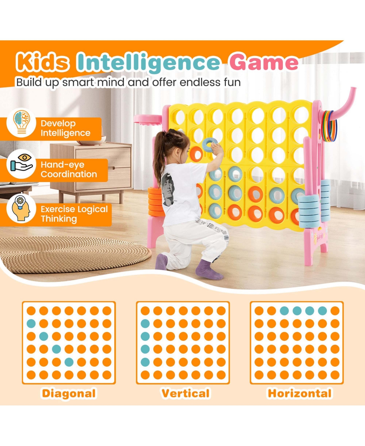 Costway Jumbo 4-to-Score A Row Giant Game Set with Stickers for Kids Adults