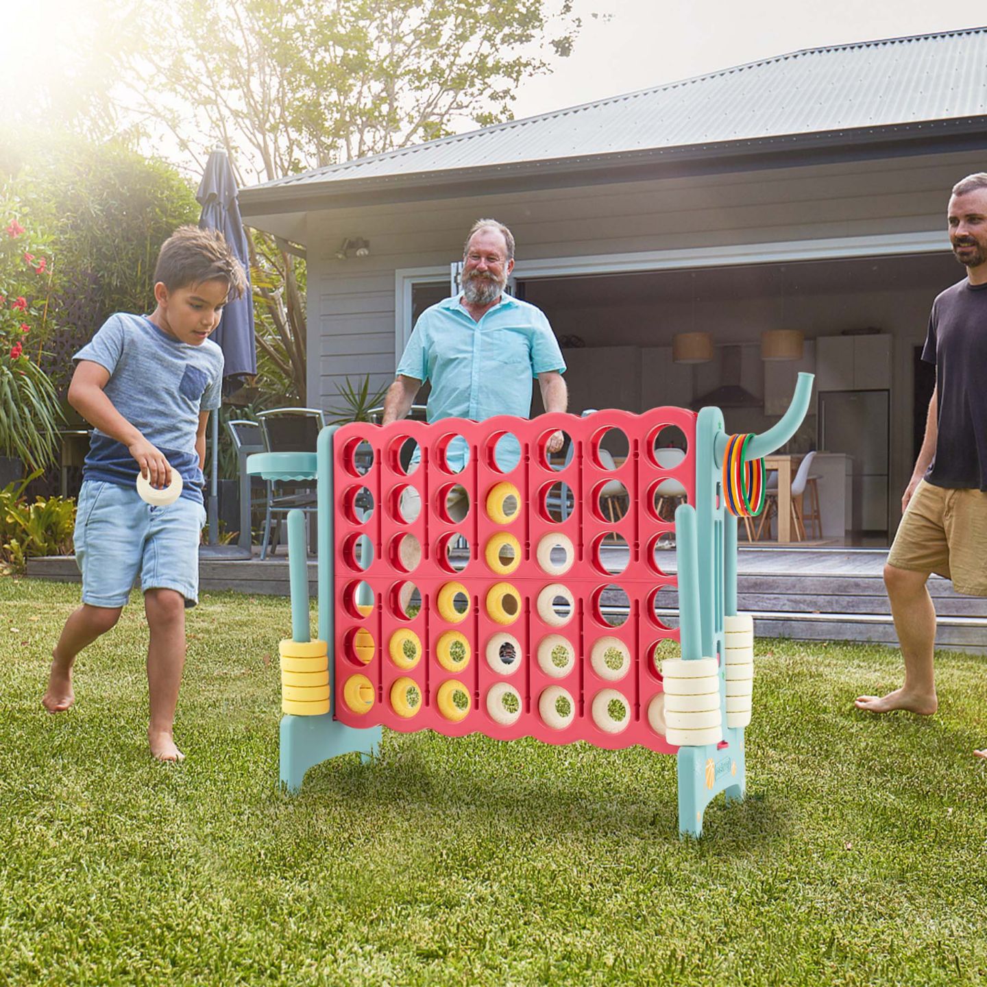 Детские игрушки Costway 4-to-Score Jumbo 3-in-1 Game Set, Ages 3+, цвет: Красный — фото 2