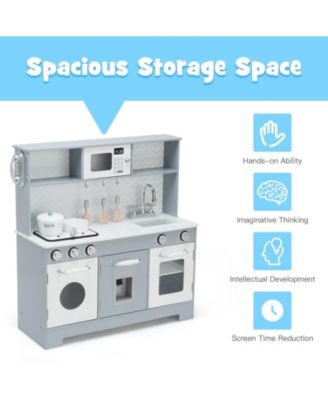 Wooden Kitchen Pretend Play Toy for Kids with Realistic Light and Sound