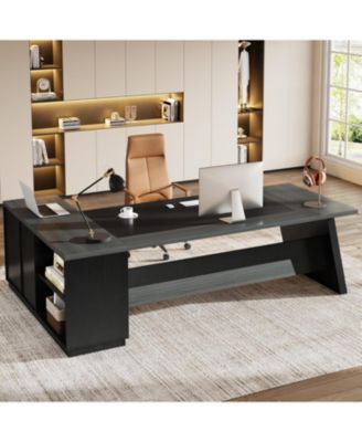 78" L-Shaped Executive Desk, Large Office Desk with Drawers and Lateral File Cabinet, Business Furniture with Storage Shelves, Modern Computer Desk for Home Office