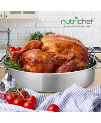 Oval Roasting Pan / Roaster with Polished Rack and Stainless Steel Lid