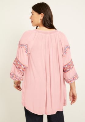 June + Vie Women's Plus Size Embroidered Peasant Blouse
