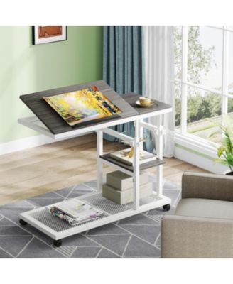 Height Adjustable C Table with Wheels, Mobile Couch Snack Side Table, Sofa Bedside Laptop Stand C Shaped TV Tray