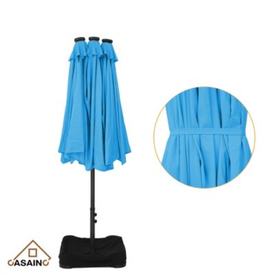 Outdoor Double-Sided Rectangular LED Light Market Umbrella With Base and Cover