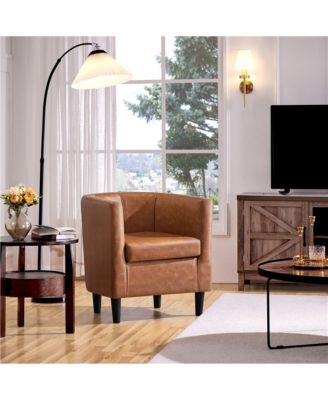 single club chair faux leather barrel-shaped accent arm chair