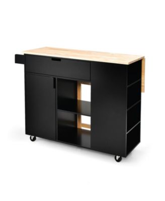 Drop-Leaf Kitchen Island Cart with Rubber Wood Top