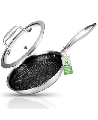 NutriChef 8'' Stir Fry Pan with Glass Lid - Triply Stainless Steel ...