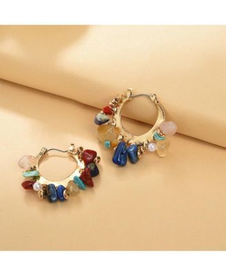 Women's Stone Hoop Earrings