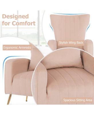  Standard Size  Velvet Upholstery  Wingback Design, Lumbar Pillow, Golden Metal Legs  Accent Chair