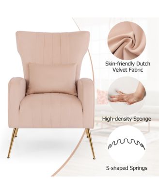  Standard Size  Velvet Upholstery  Wingback Design, Lumbar Pillow, Golden Metal Legs  Accent Chair