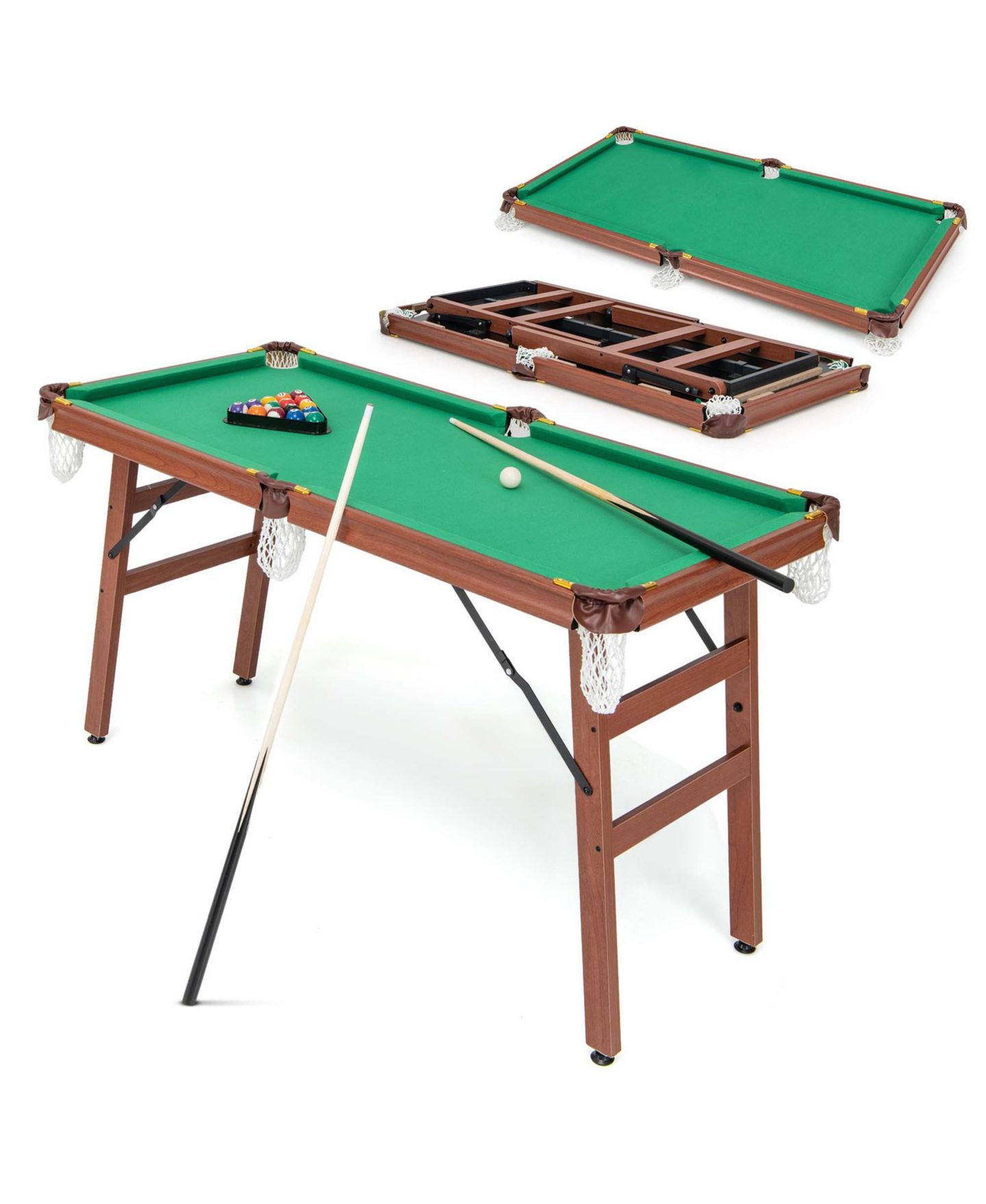 Детские игрушки Costway Folding Pool Table Set with Foldable Legs Adjustable Foot Levelers 2, цвет: Зелёный — фото 1