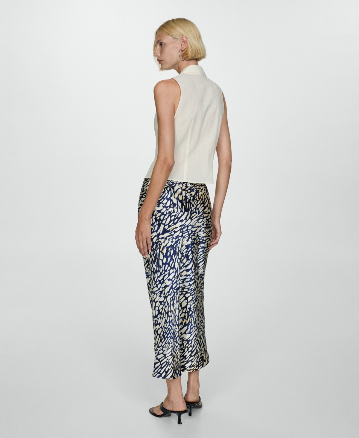 Mango Print Satin Midi Skirt In Blue