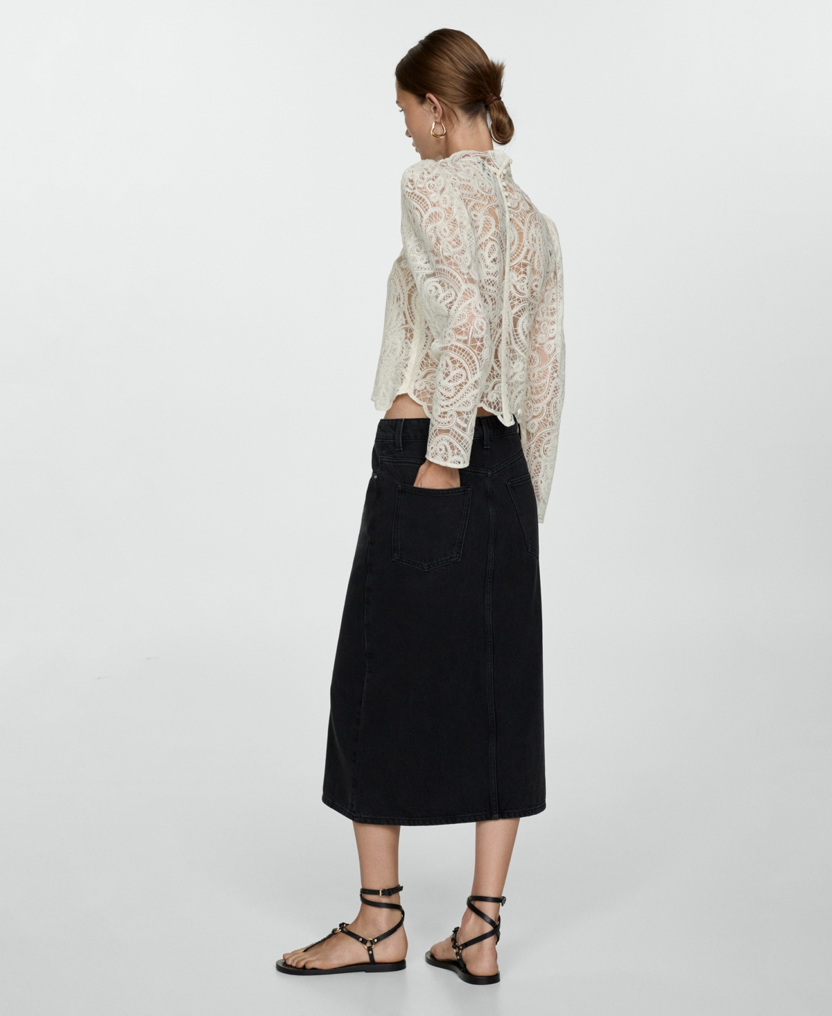 Mango Women's Denim Midi-skirt In Black Denim