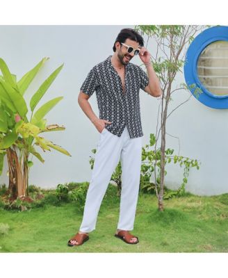 Men's Obsidian Black Embroidered Geometric Shirt