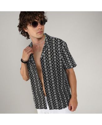 Men's Obsidian Black Embroidered Geometric Shirt