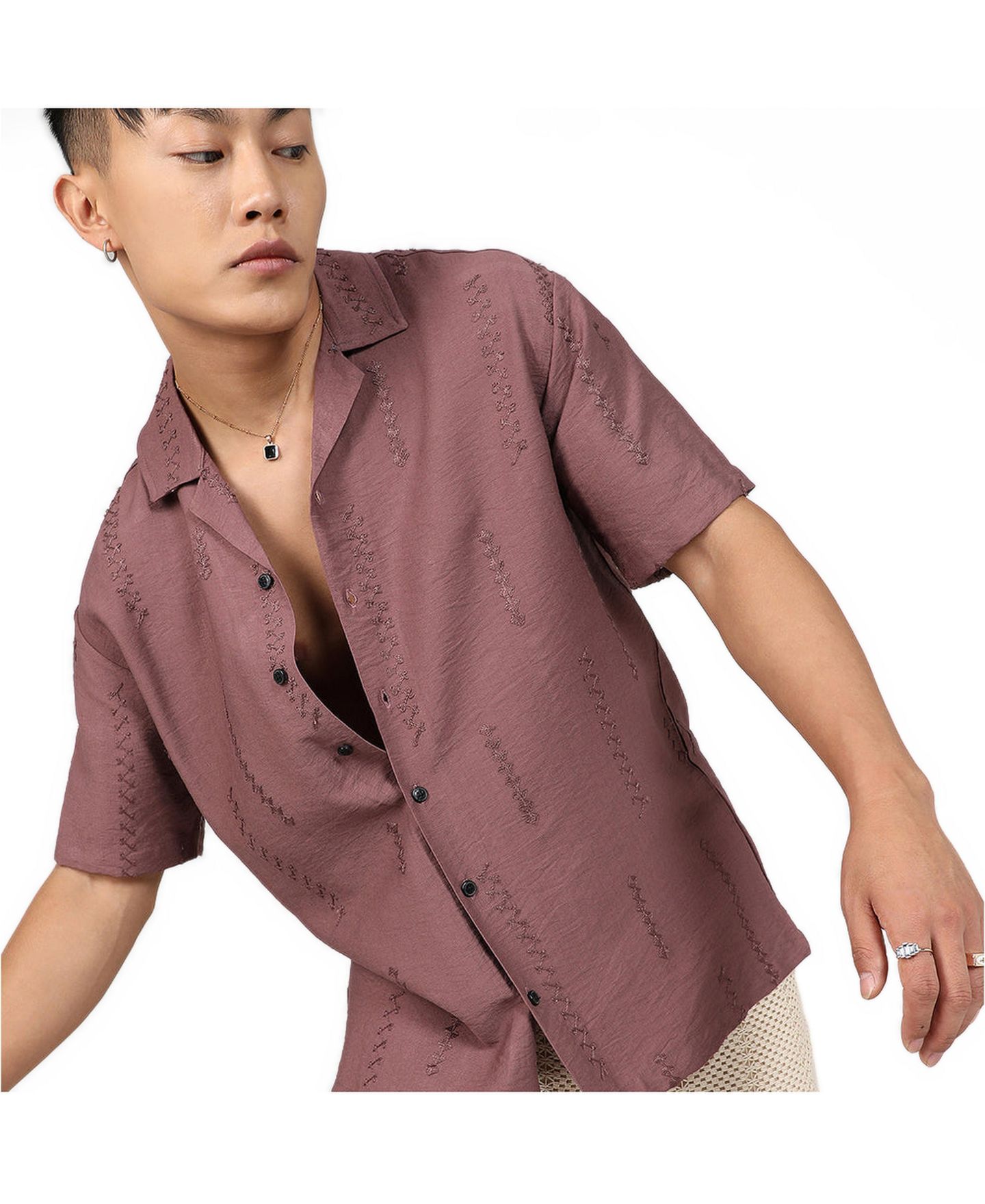 Мужская рубашка Cahoot Campus Sutra Mocha Brown Embroidered Twist, цвет: Коричневый — фото 5