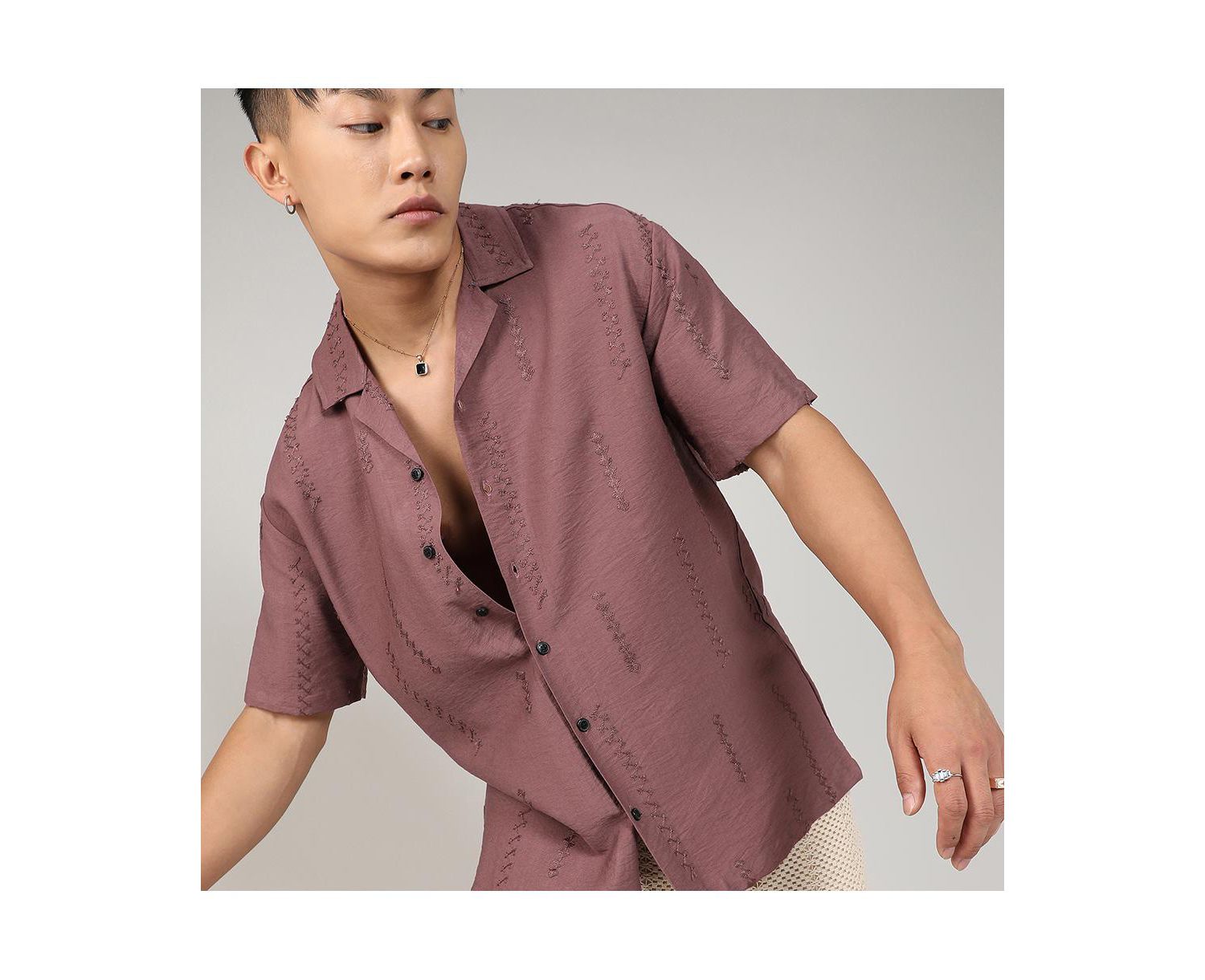 Men's Mocha Brown Embroidered Twist Shirt