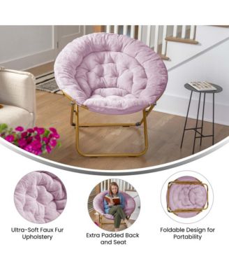 1 Count With Cozy Faux Fur Cushion And Metal Frame For Dorms, Bedrooms, Apartments And More - Ersa Oversize Folding Saucer Chair
