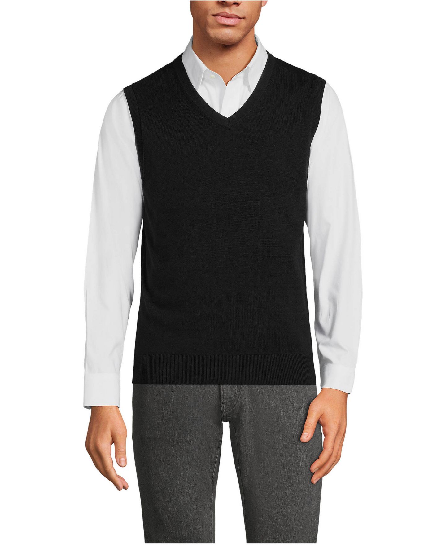 Мужской жилет Lands' End Fine Gauge Cotton Vest, цвет: Чёрный — фото 1