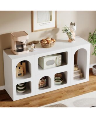 59" White Console Table, Modern Entryway Table, Wooden Storage Organizer Entrance Table with 6 Compartments, Long Sofa Table