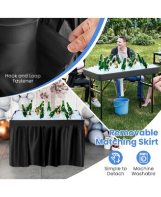 4 Feet Plastic Party Ice Folding Table with Matching Skirt-Black