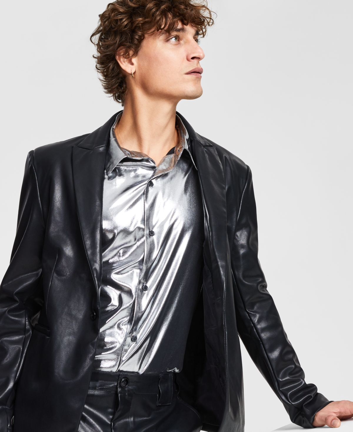 Tinsel Men's Peak Lapel Faux-Leather Sport Coat