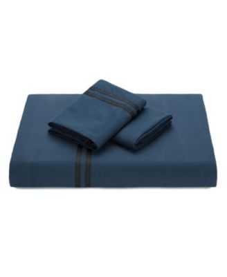 Premium Bordered Navy Duvet Comforter Cover Bedding Set Queen Size - Stich 3-Piece Set Luxurious Minimalist Style Brushed Microfiber Comforter Cover - Ultra Soft Breathable Stain Resistant