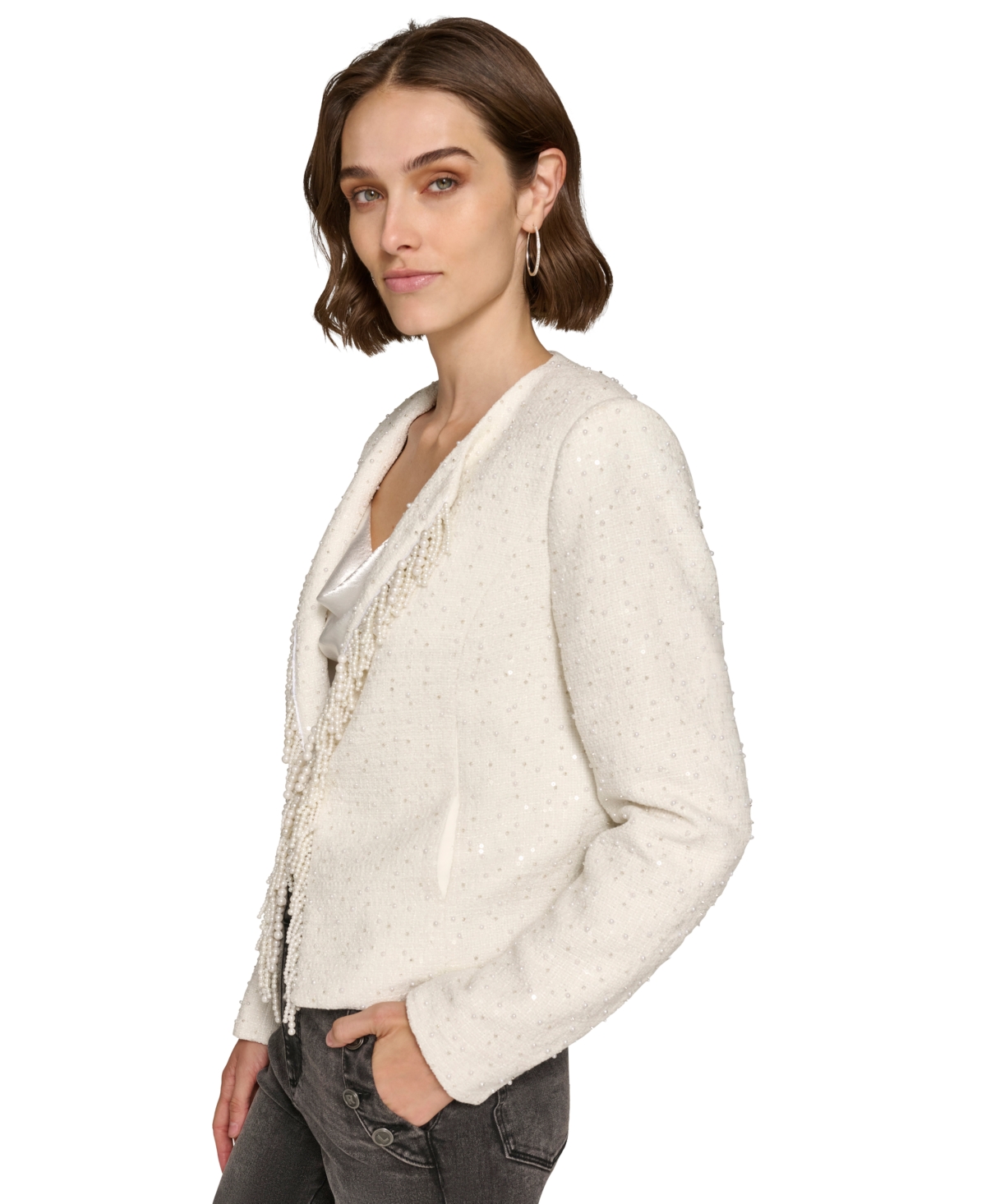 Karl Lagerfeld Paris Women's Bead-Embellished Tweed Jacket