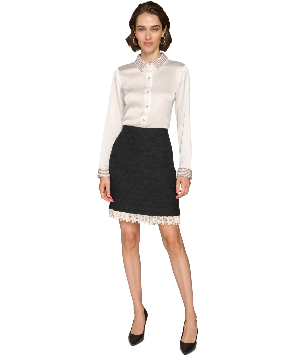 Karl Lagerfeld Paris Women's Faux-Pearl Tweed Skirt