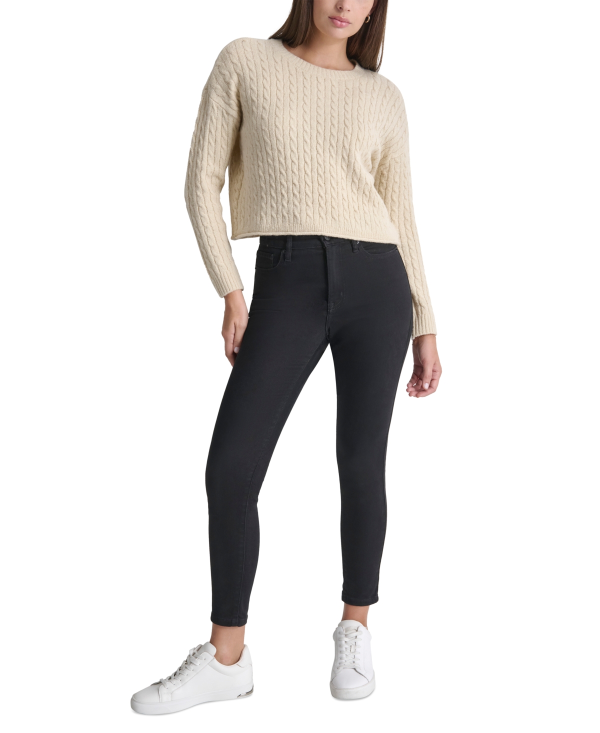 Petite Crewneck Cable-Knit Sweater - Vanilla Bean
