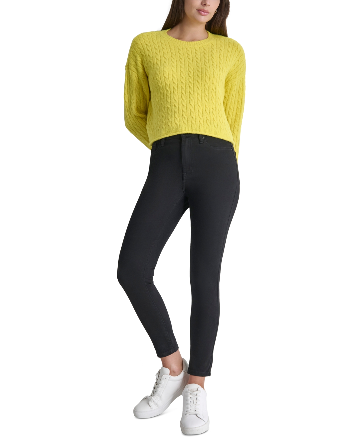 DKNY JEANS PETITE CREWNECK CABLE-KNIT SWEATER 