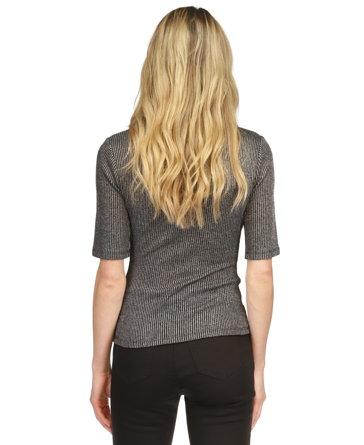 Michael Michael Kors Women's Metallic Funnel-Neck Top - Black  Silver