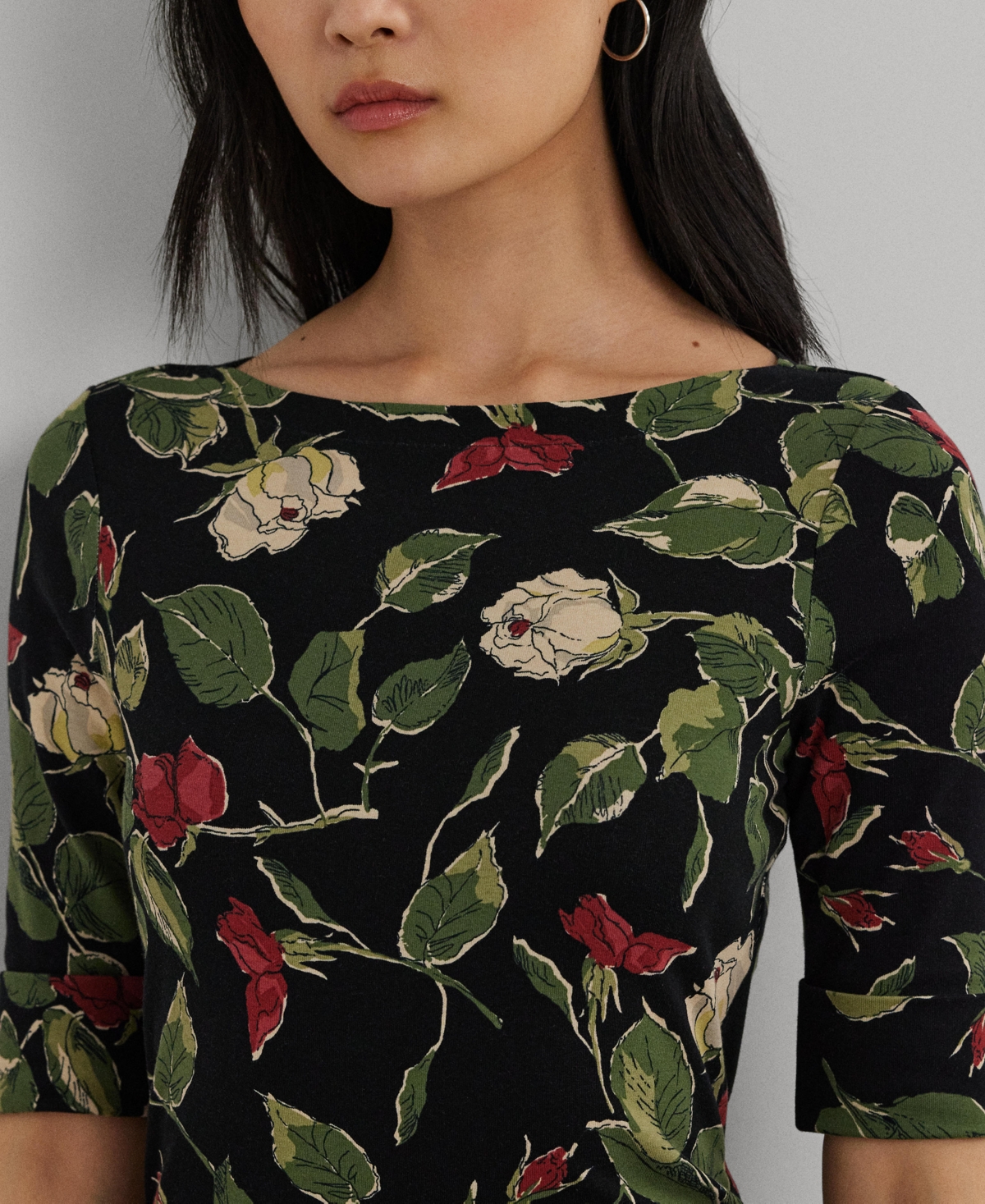 Lauren Ralph Lauren Women's Floral Stretch Cotton Boatneck Tee