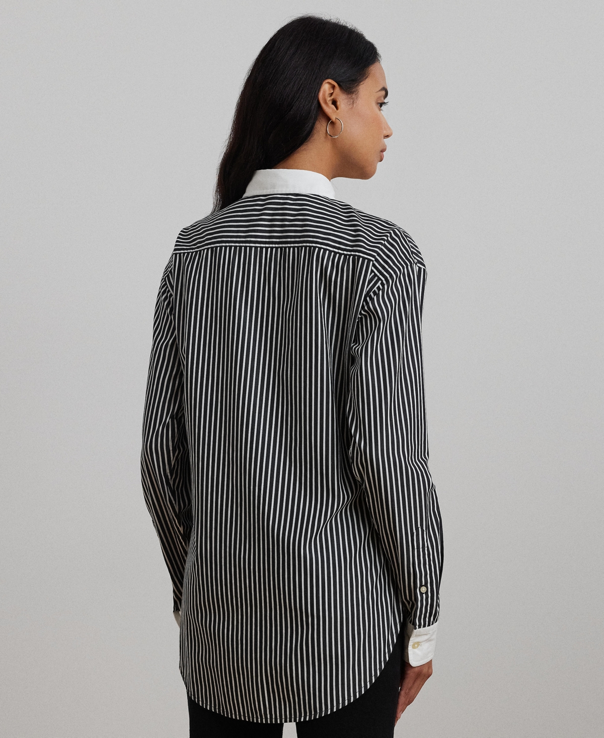 Lauren Ralph Lauren Women's Striped Bib-Front Broadcloth Shirt -wht