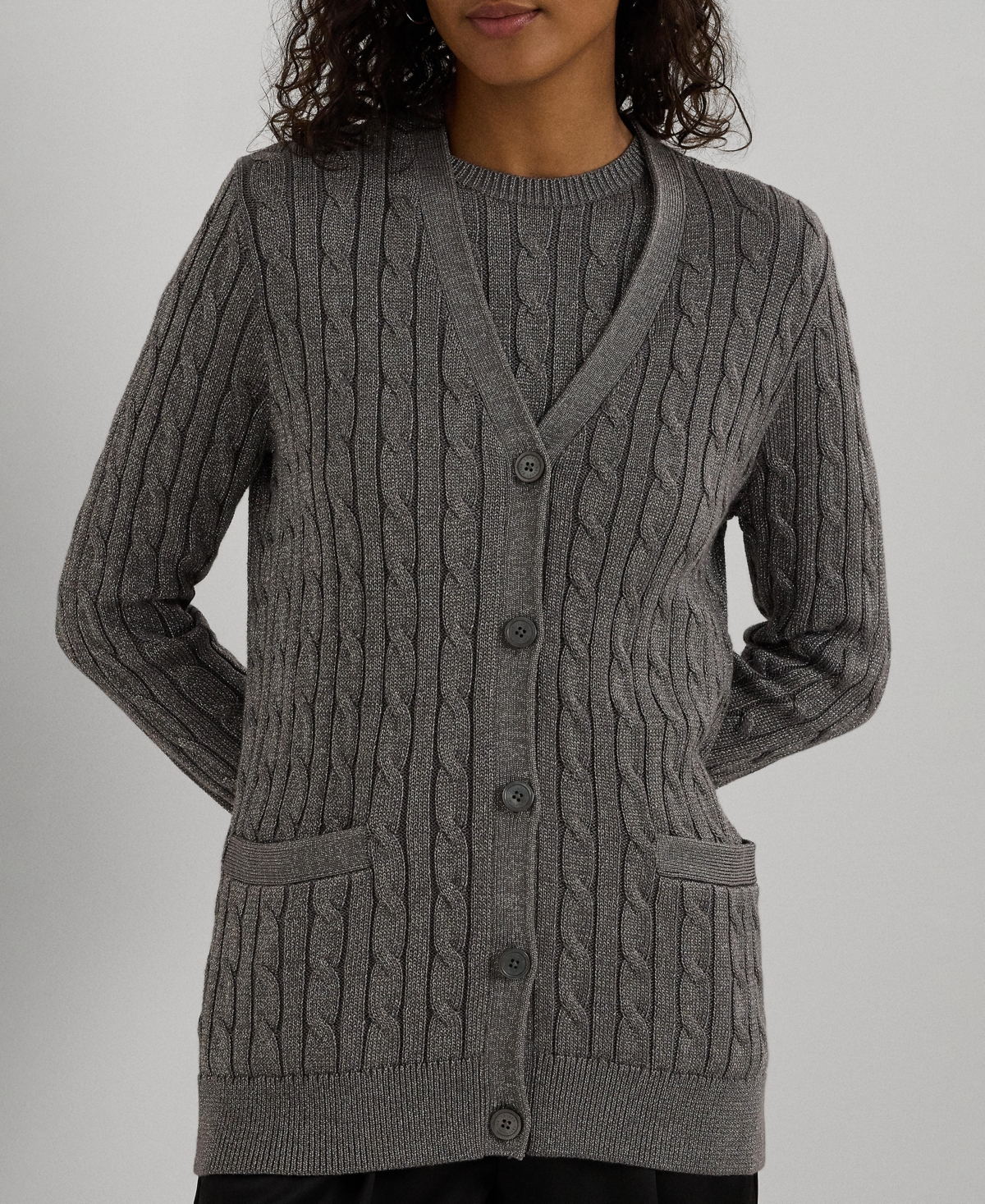 Lauren Ralph Lauren Women's Metallic Cable-Knit Cardigan